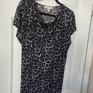 Michael Kors Black and Gray Leopard Print Blouse